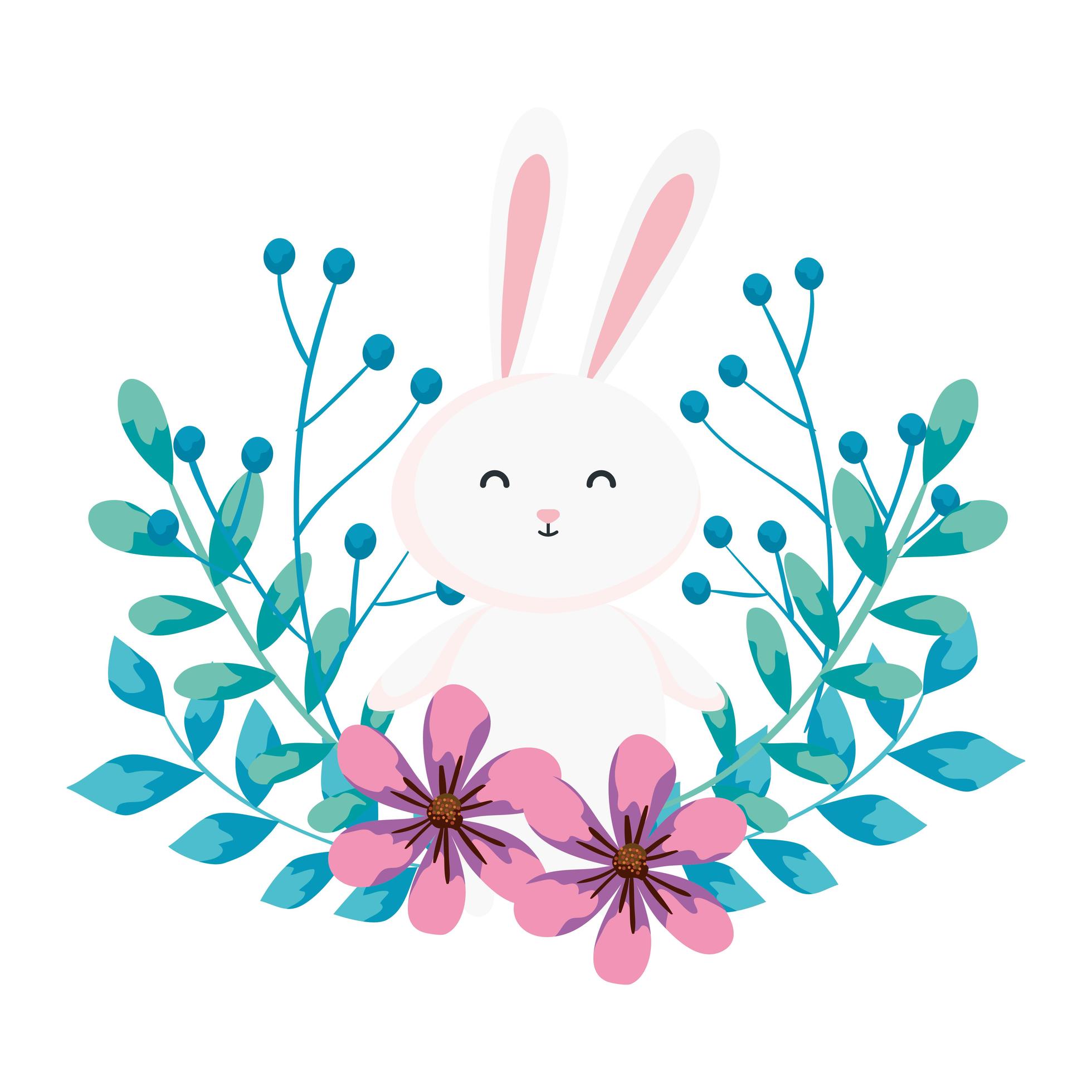 cute rabbit with flowers and leafs 1906478 Vector Art at Vecteezy