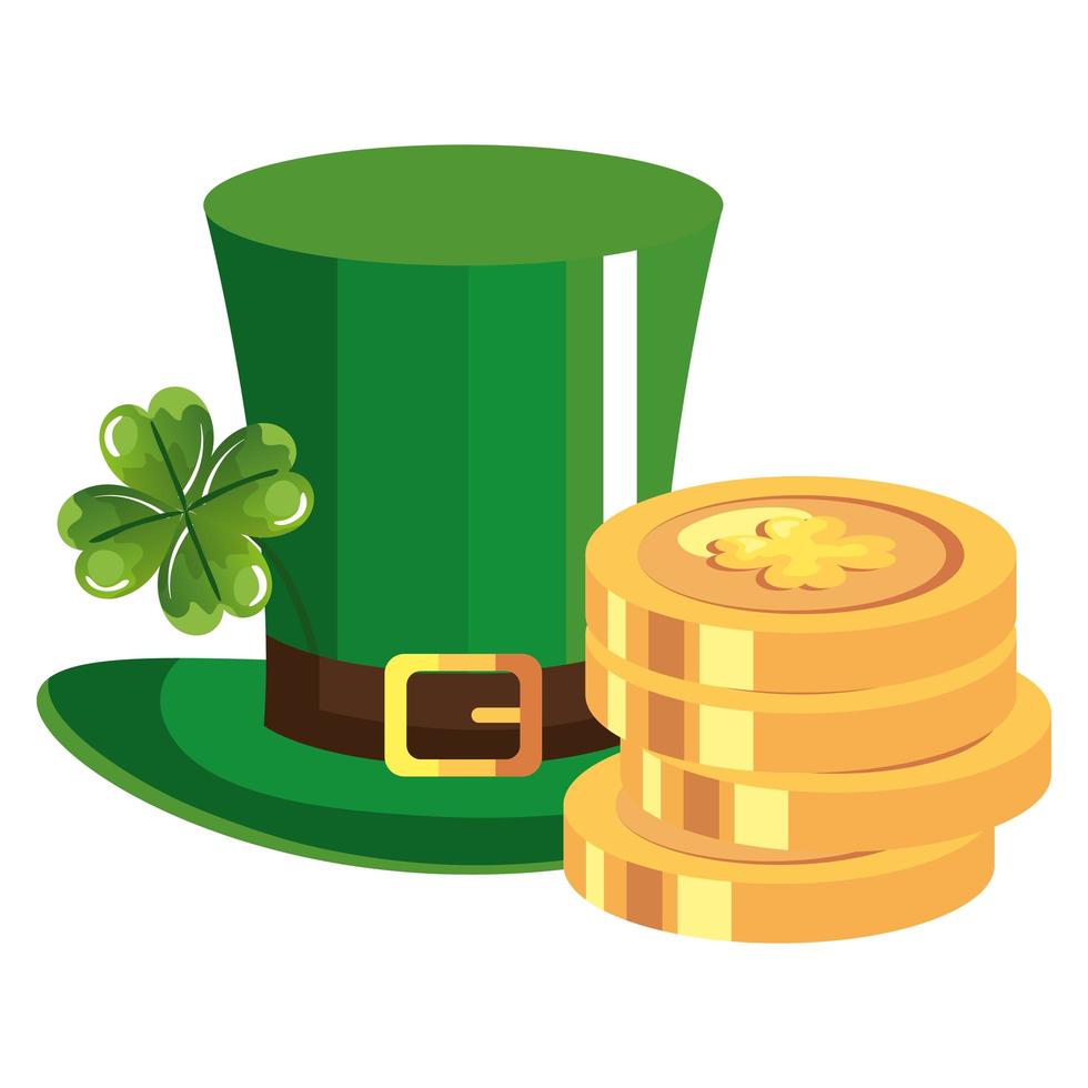 top hat and coins with clover vector