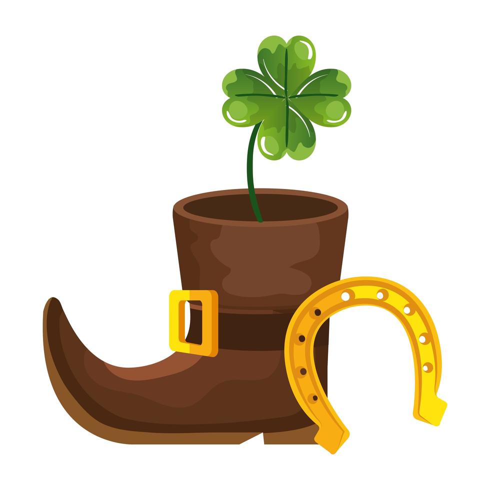 leprechaun boot with clover and horseshoe vector