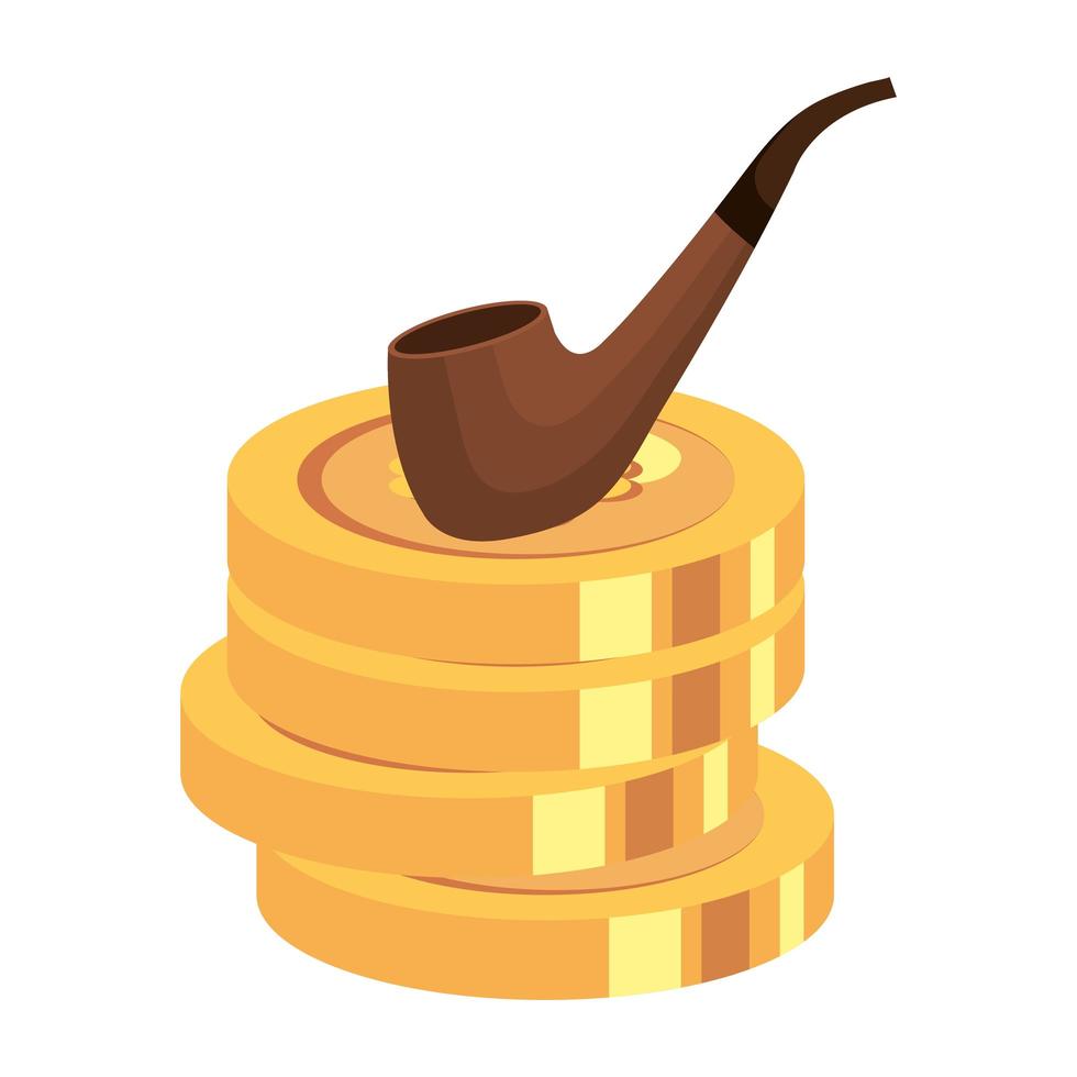 coin with clover with smoking pipe vector