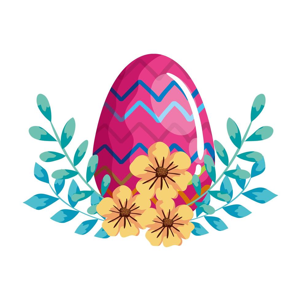 huevo de pascua decorado con líneas geométricas y flores vector