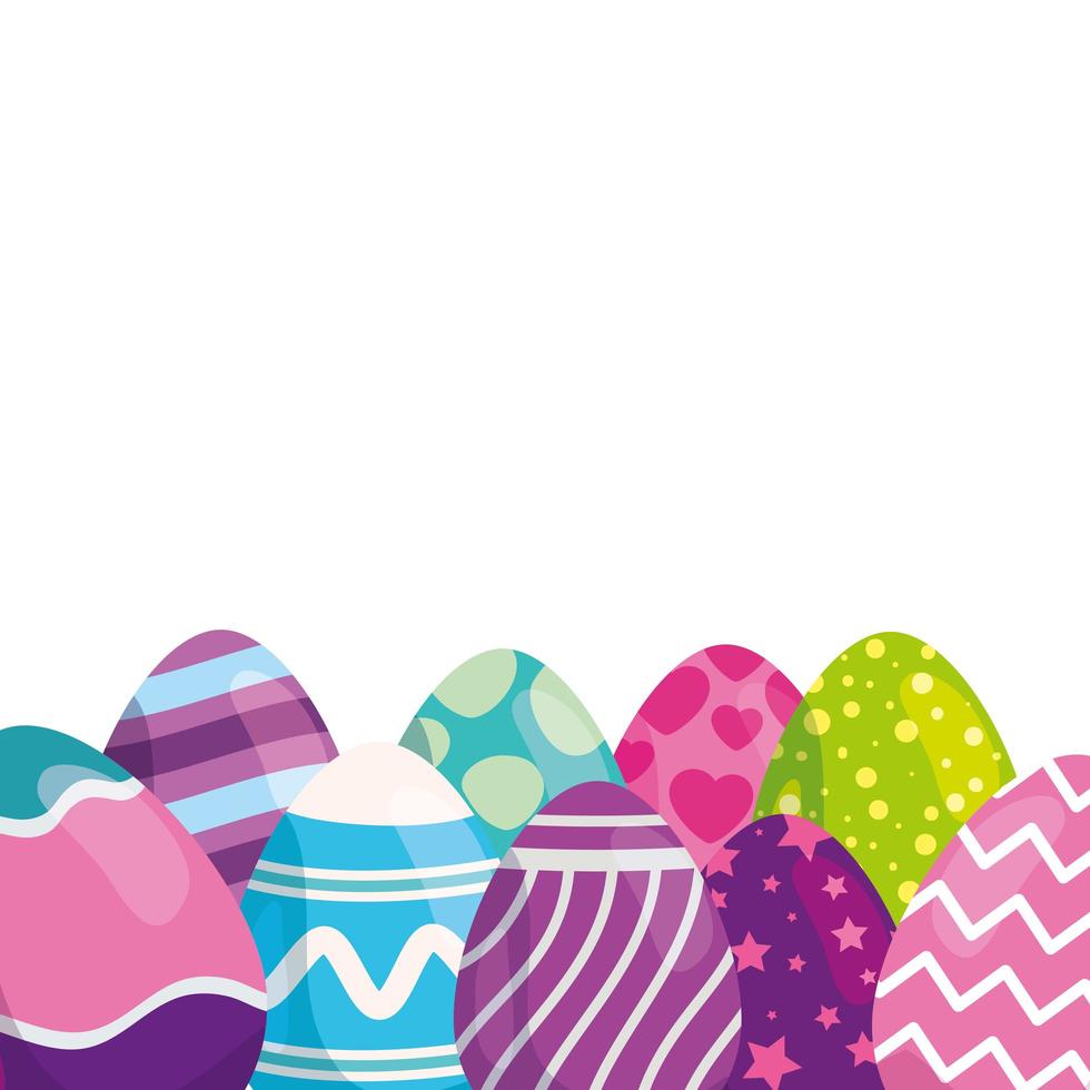 set of cute eggs easter decorated vector