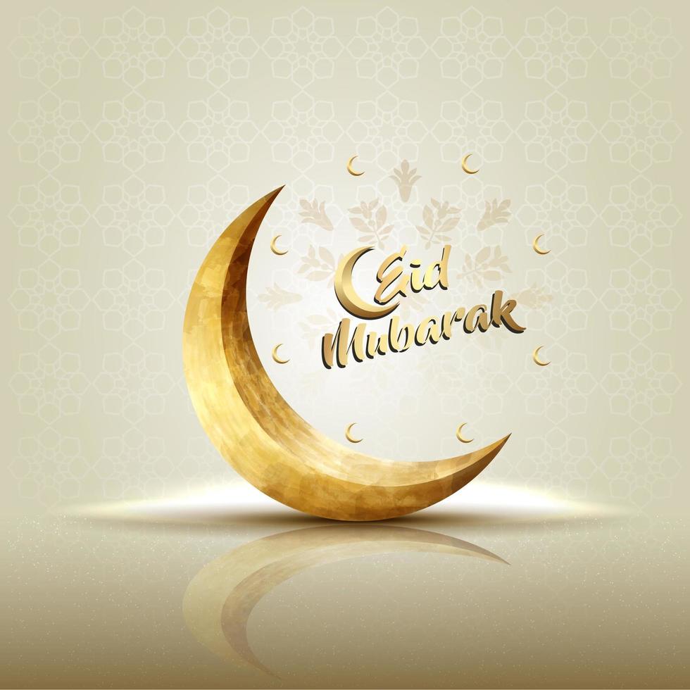 islamic greeting eid mubarak card design with beautiful watercolor gold crescent moon vector