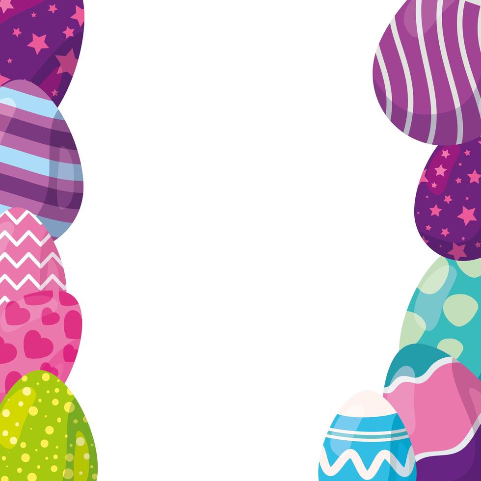 frame of cute eggs easter decorated vector