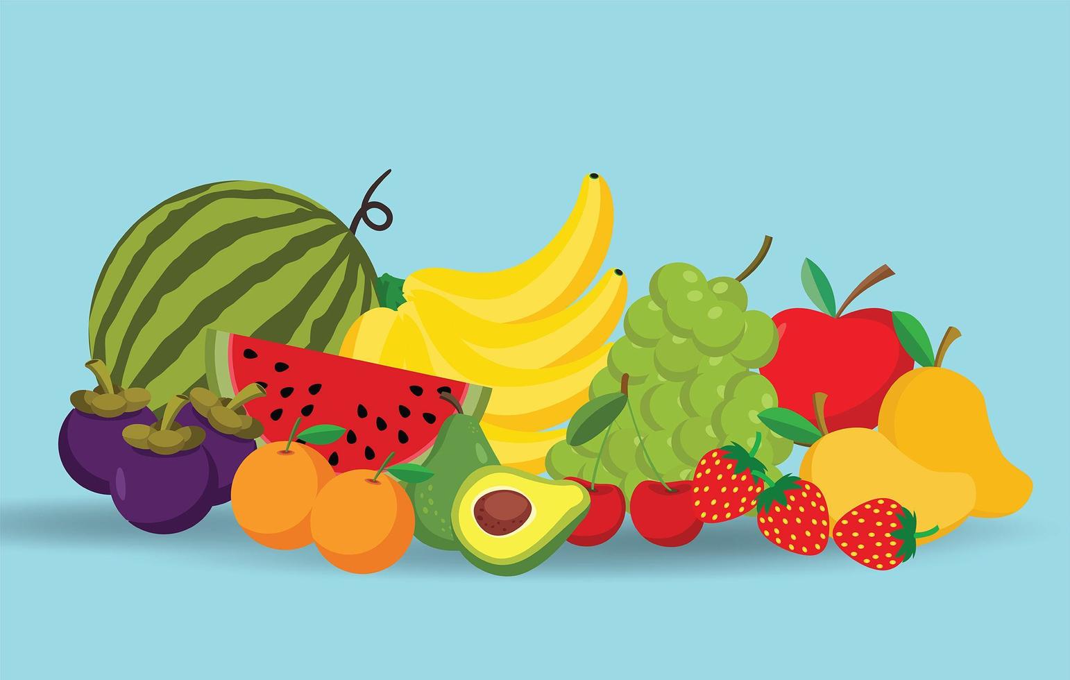 Cartoon fruits, natural food vector design