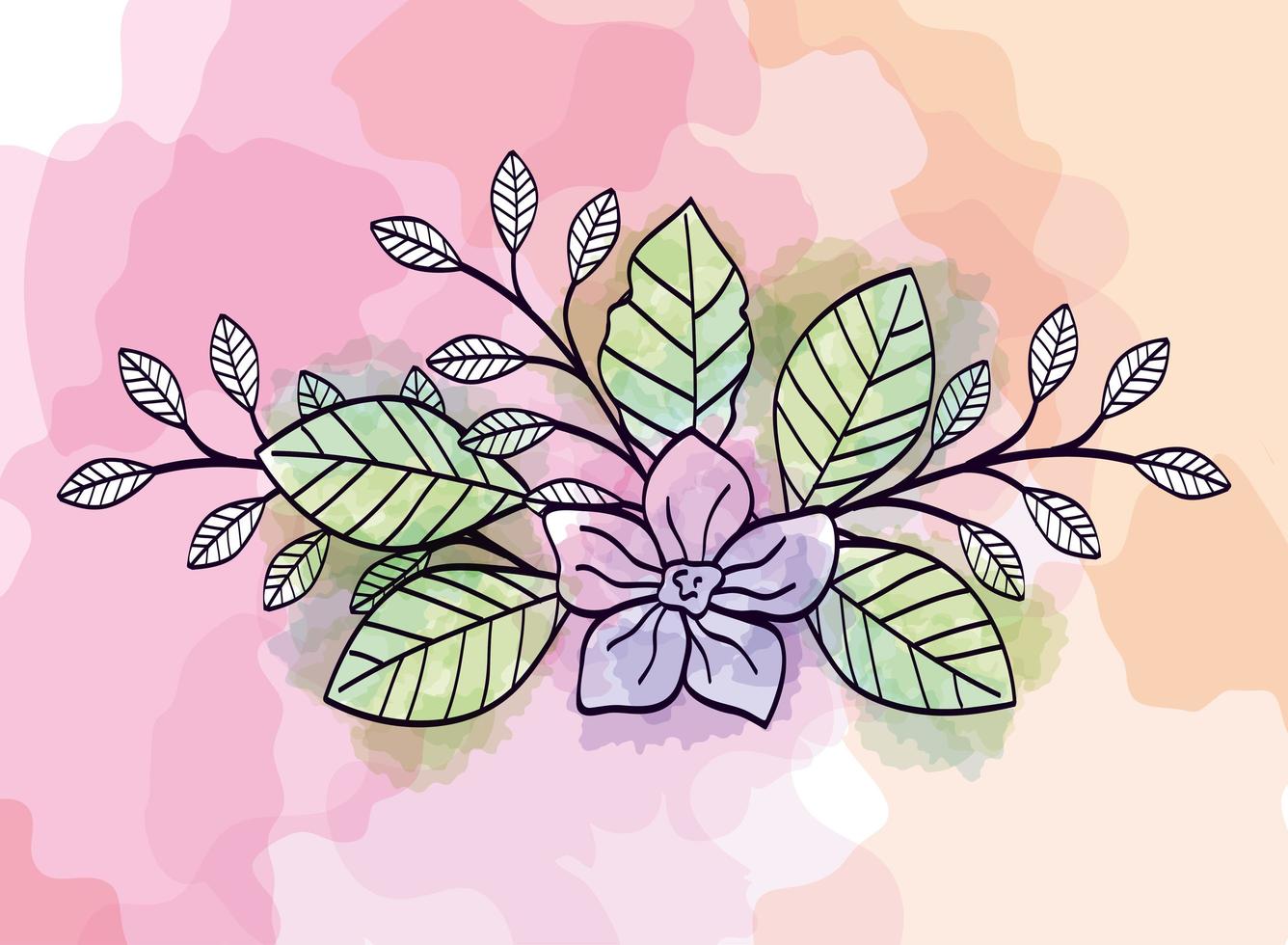 cute flower with branches and leafs vector