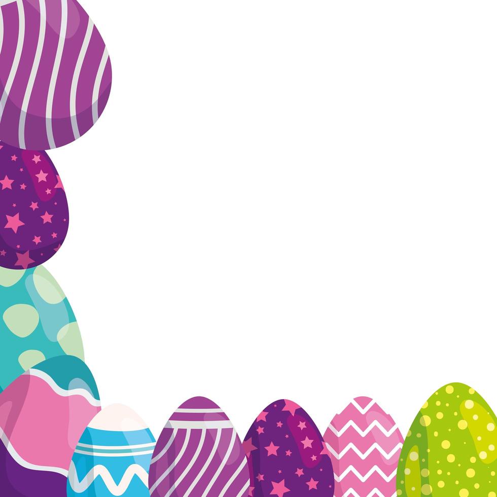 frame of cute eggs easter decorated vector