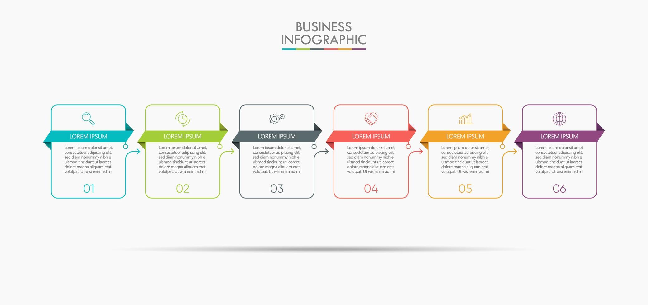 Plantilla de diseño de línea delgada infográfica con 6 opciones. vector