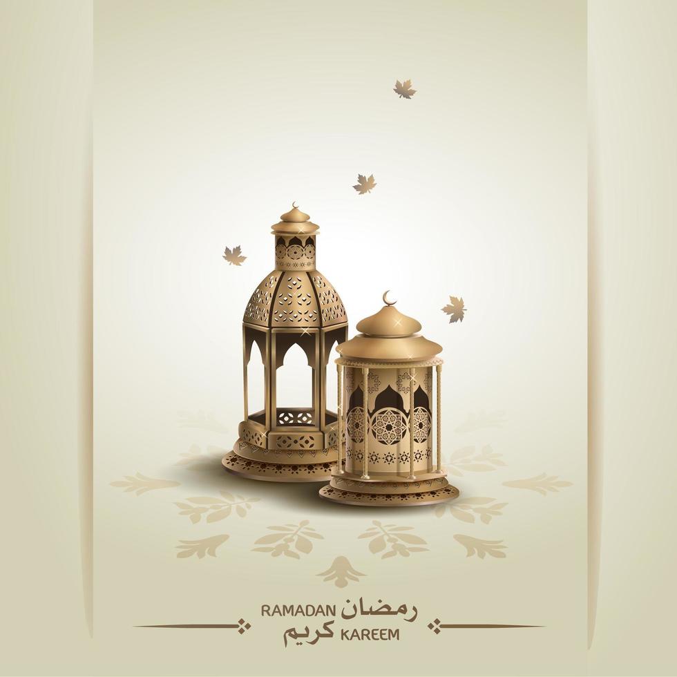 islamic greeting eid mubarak card design with beautiful gold lanterns vector