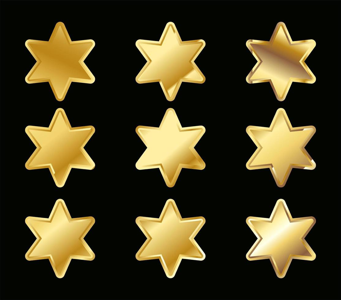 Yellow gradient golden stars set vector