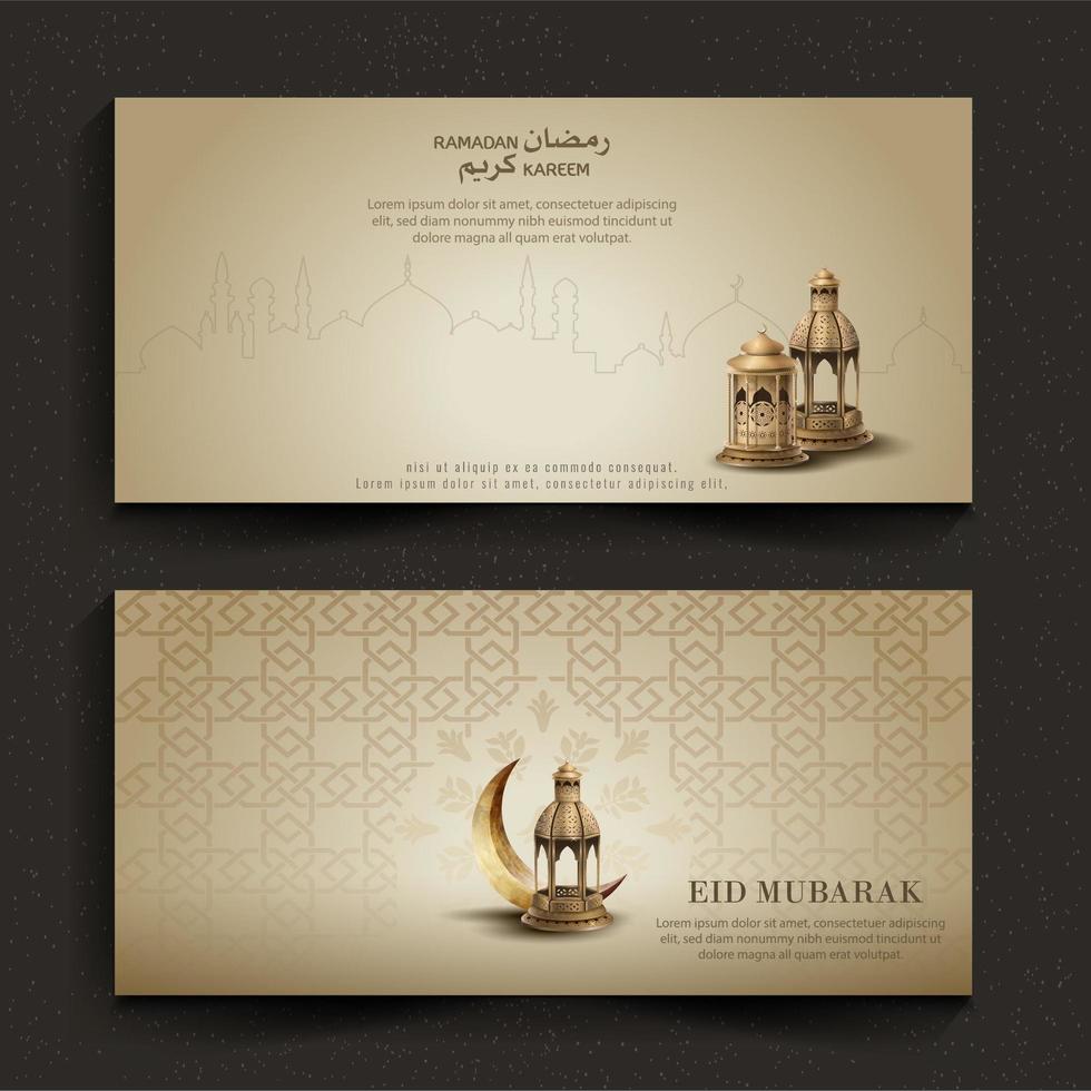 set of islamic greetings eid mubarak card design template vector