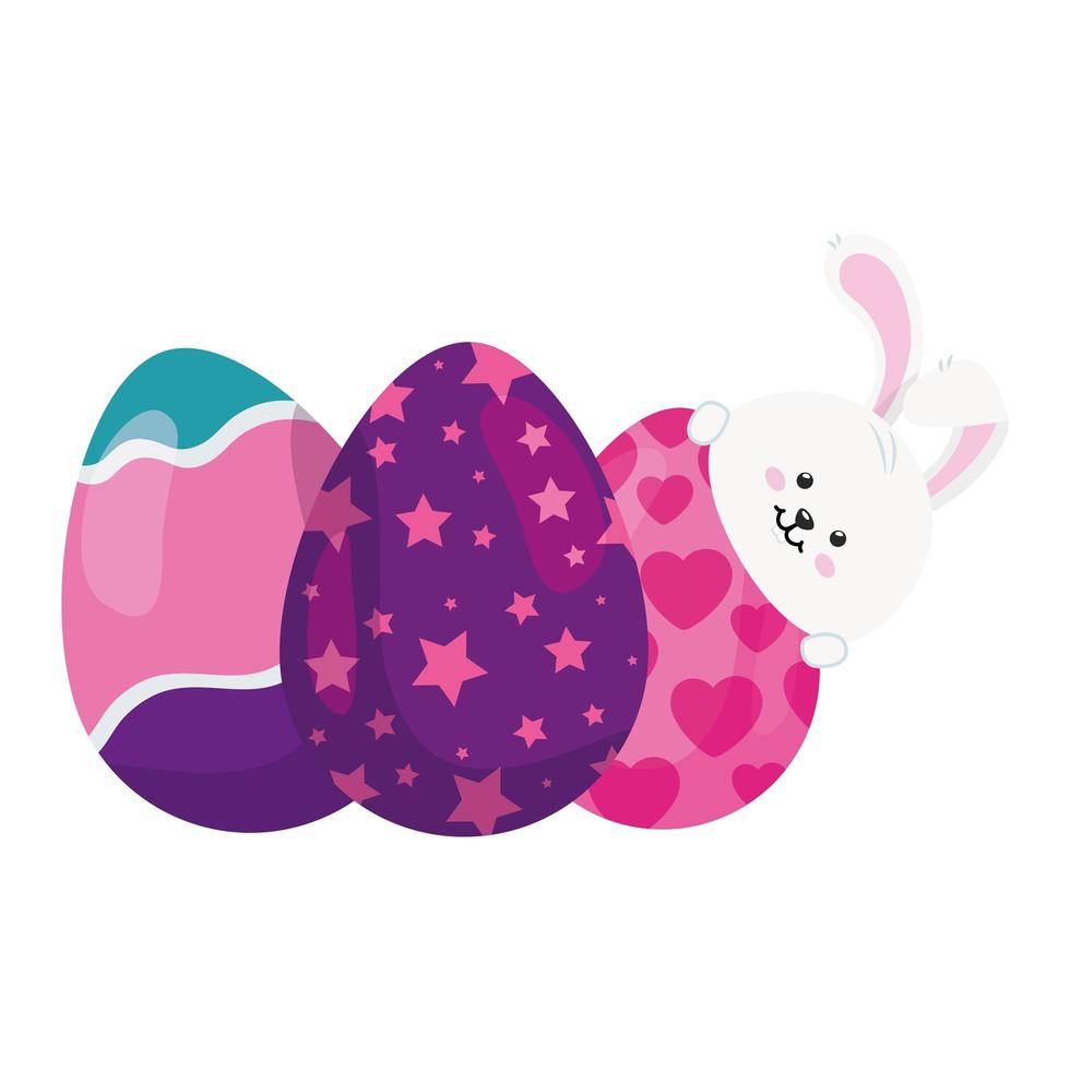 set of cute eggs easter decorated with bunny vector