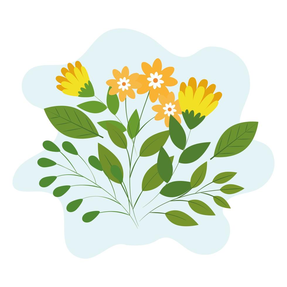 cute flowers with branches and leafs vector