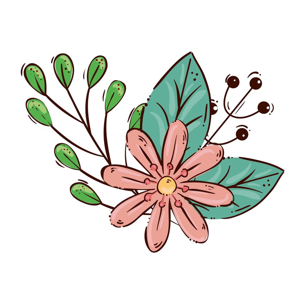cute flower with branches and leafs vector