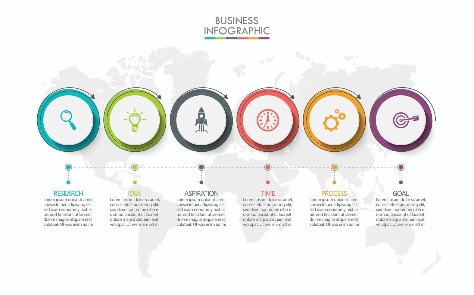 Infographic Thin Line Arrow Template With 6 Options vector