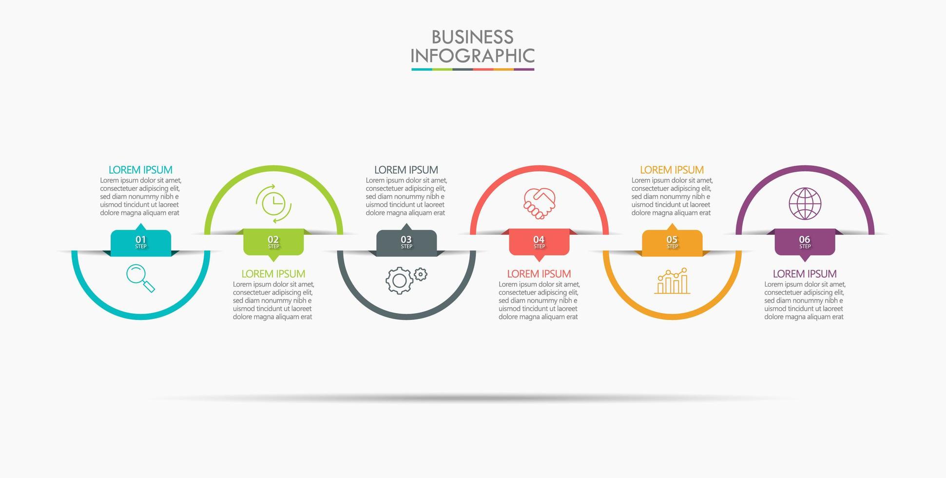 Plantilla de diseño de línea delgada infográfica con 6 opciones. vector