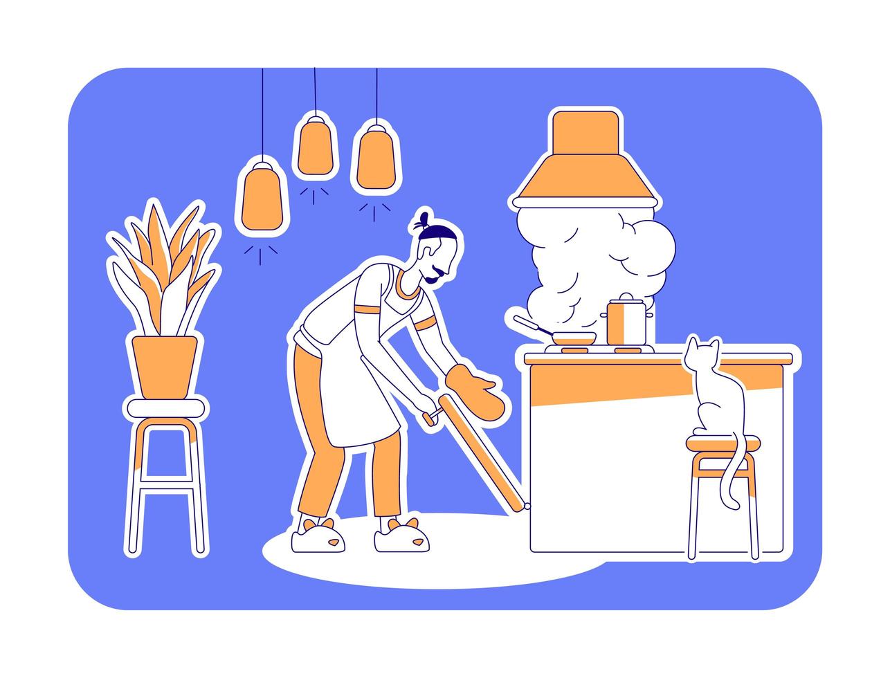 Man cook at home flat silhouette vector illustration