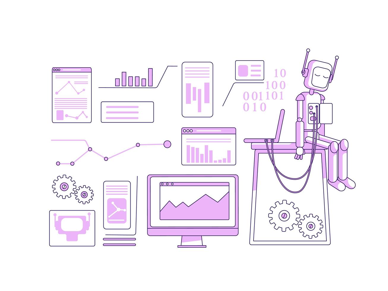 Electronics engineering items purple linear objects set vector