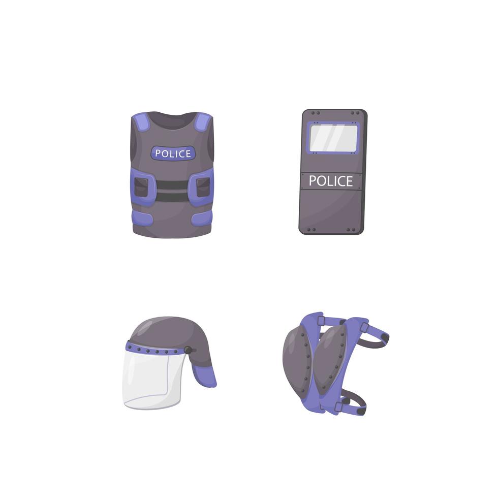 Police personal protective equipment flat color vector objects set