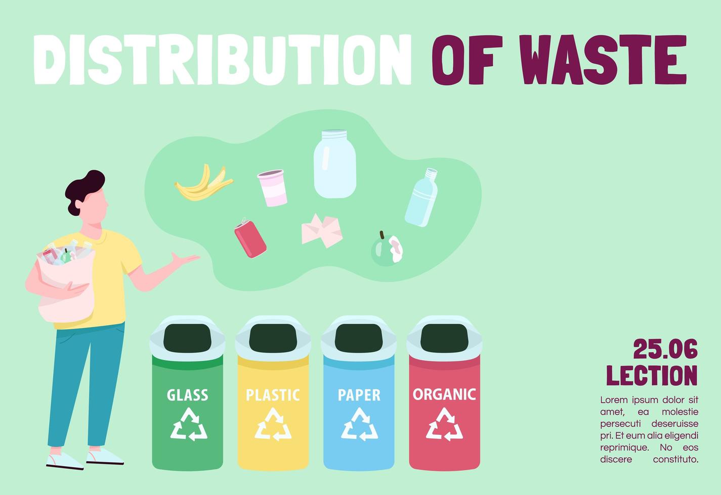 Distribution of waste banner flat vector template