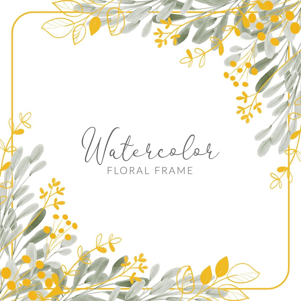 watercolor gold leaf bouquet square frame vector