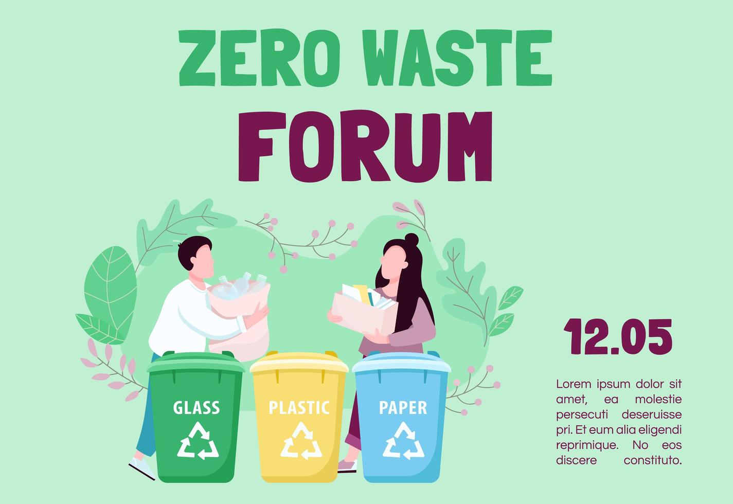 Zero waste forum banner flat vector template