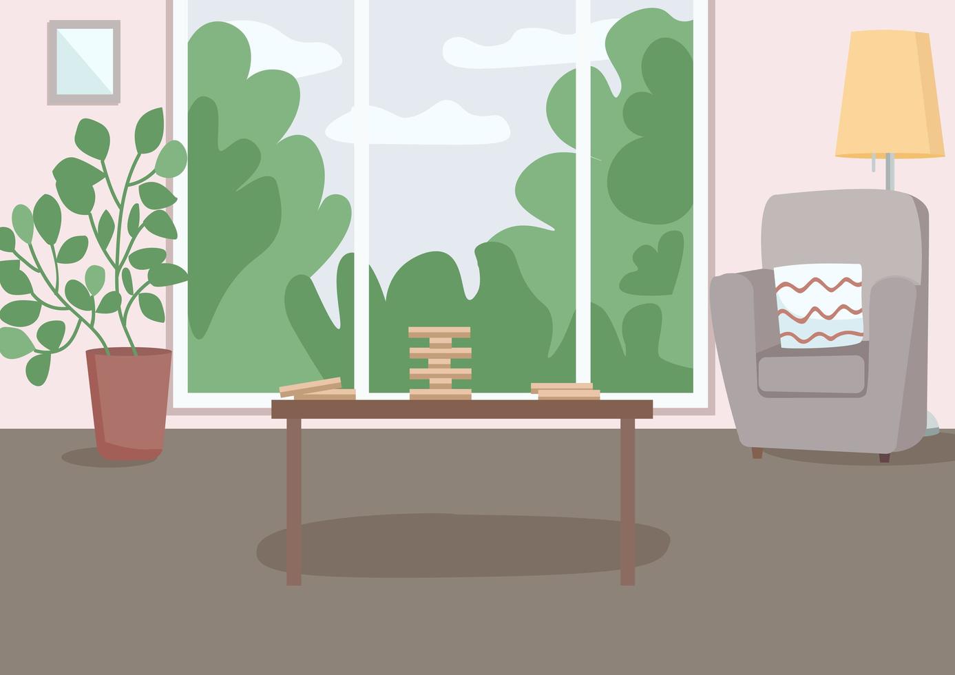 Spacious living room for leisure flat color vector illustration