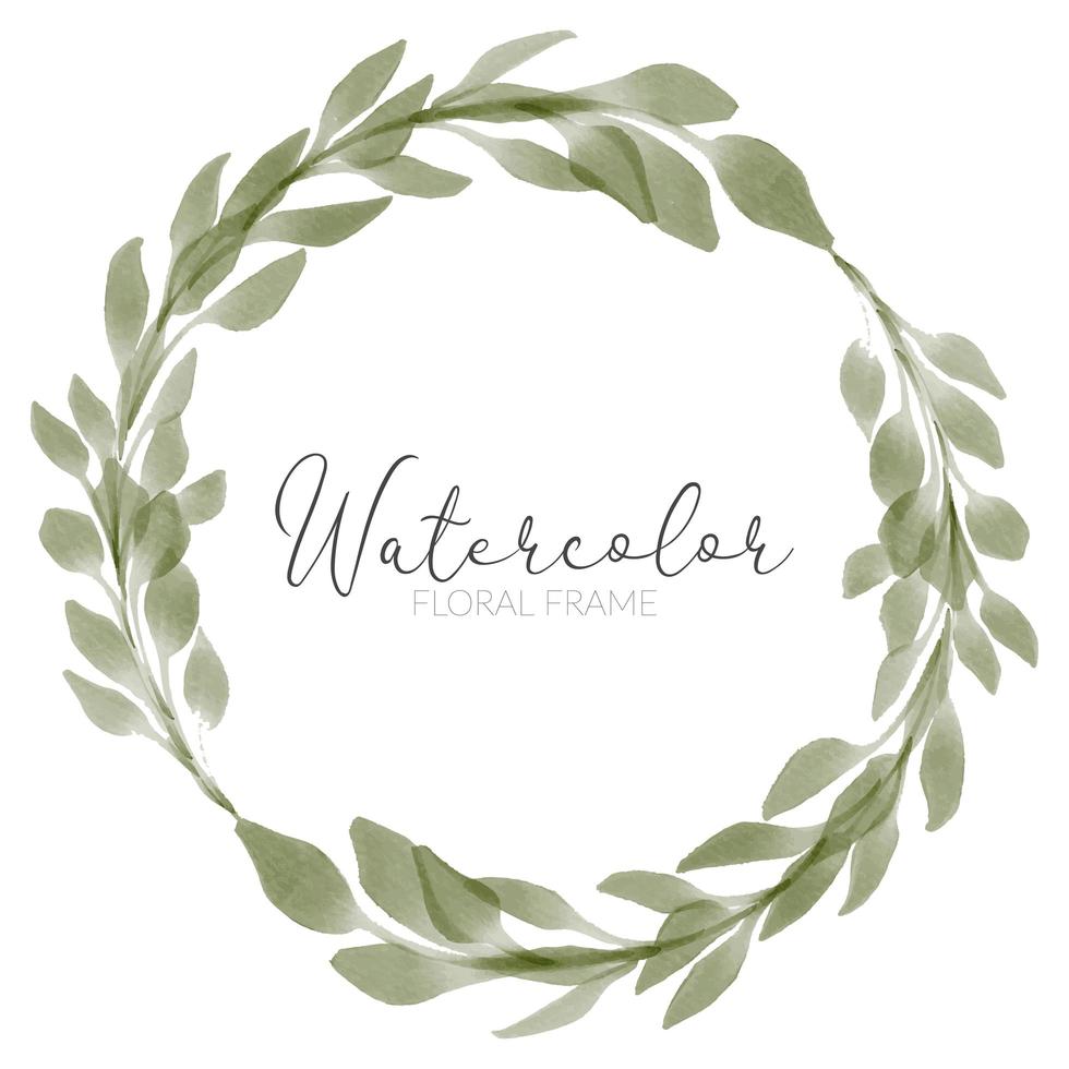 watercolor green leaf wreath illustration vector