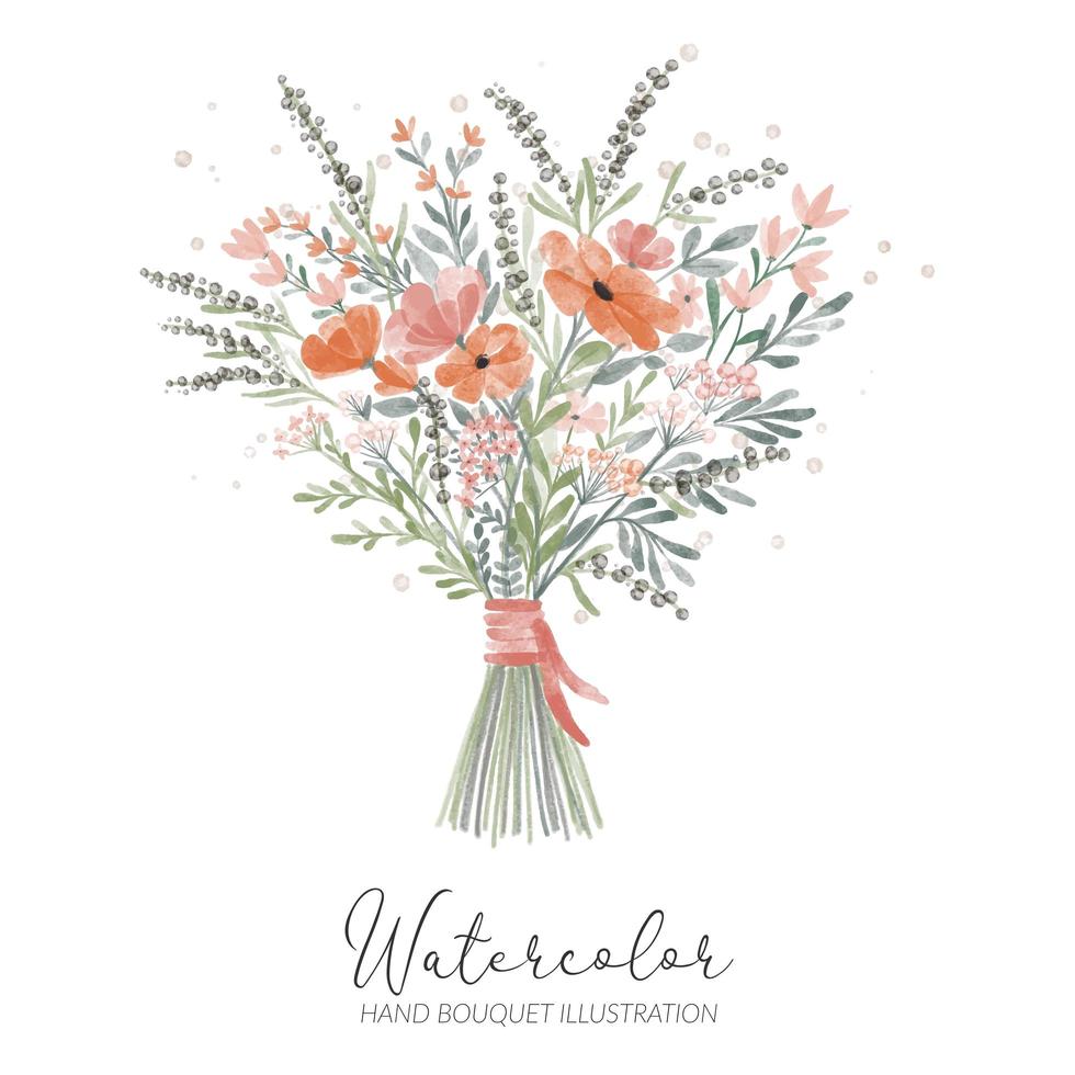 Peony Flower Bouquet With Paper Wrap Watercolor Illustration Stock