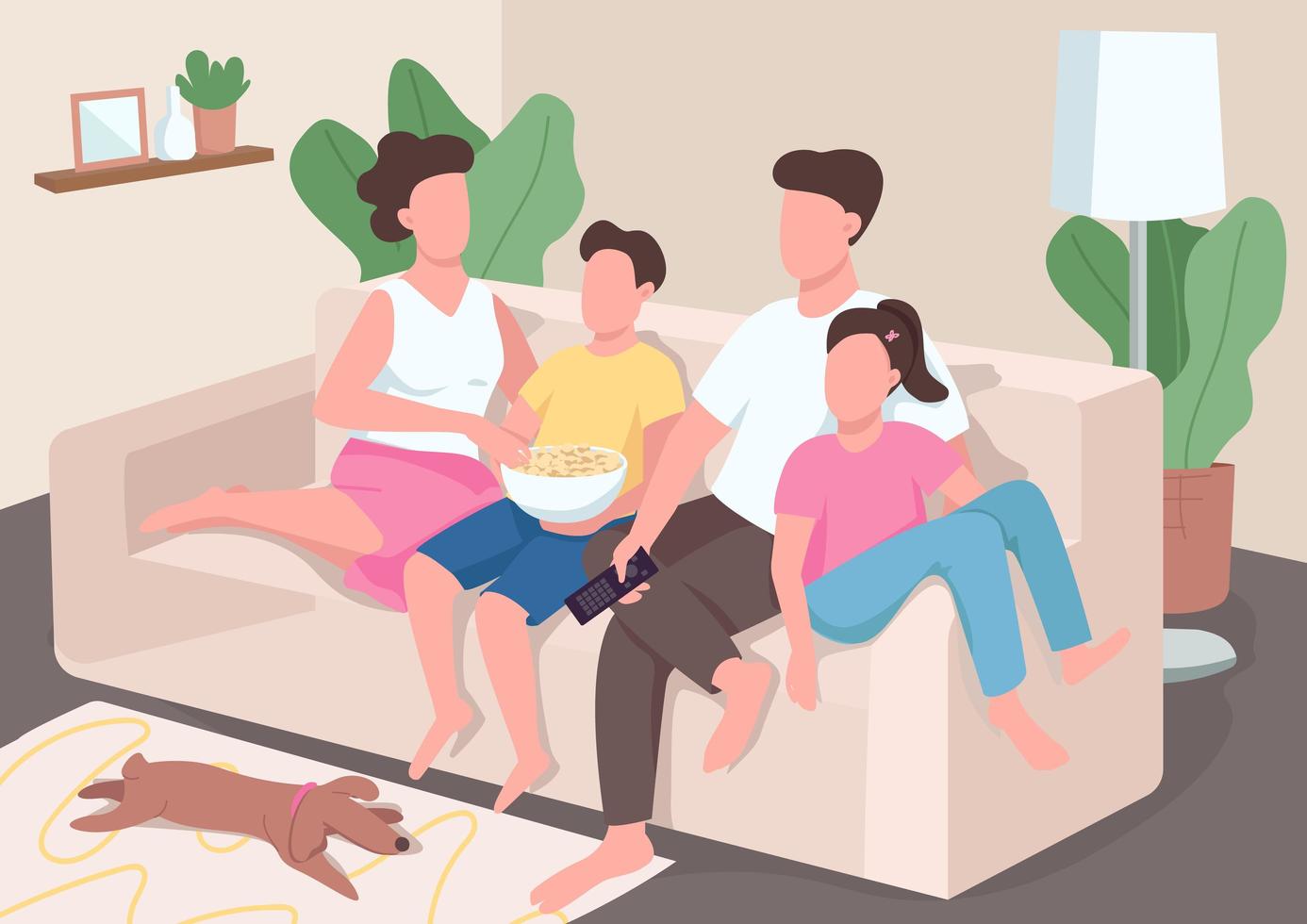 familia viendo tv color plano ilustración vectorial vector