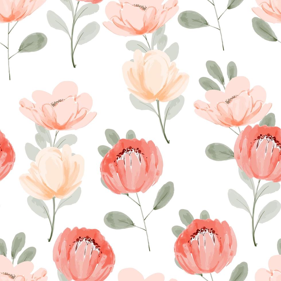 watercolor beautiful peony floral seamless pattern vector