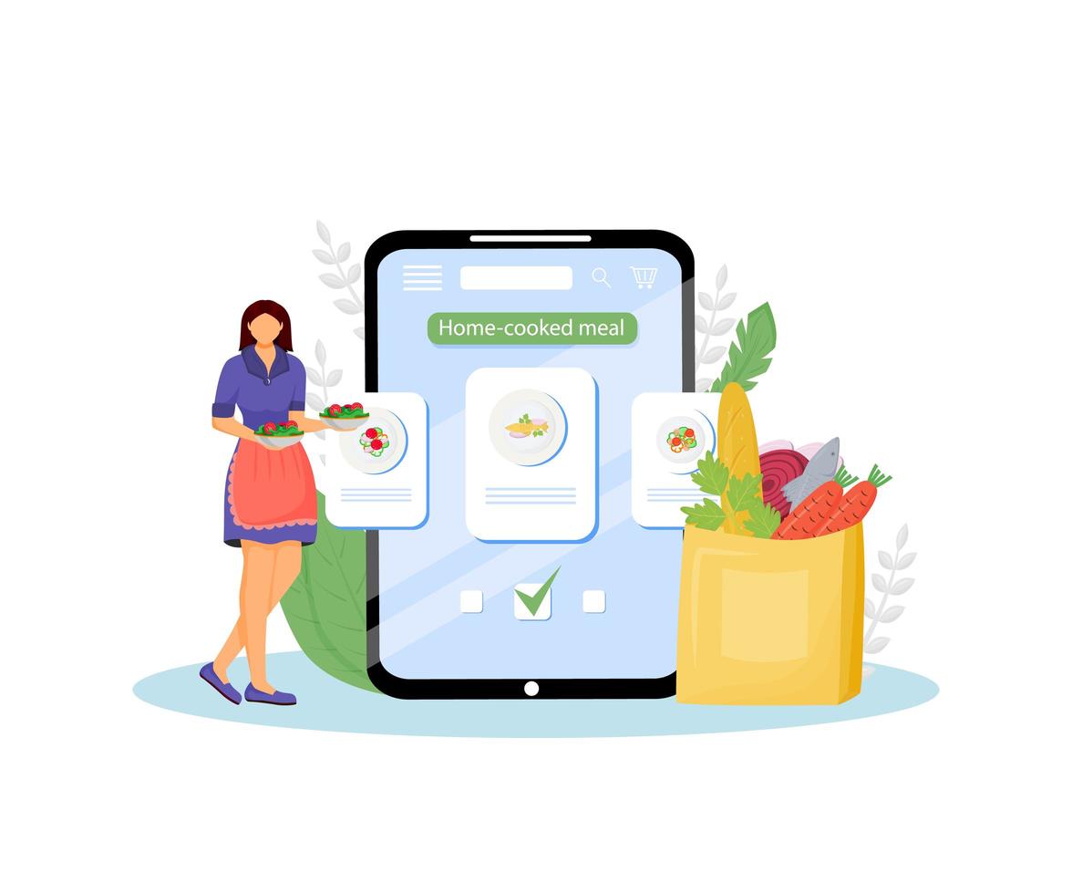 Home-cooked meals online ordering flat concept vector illustration