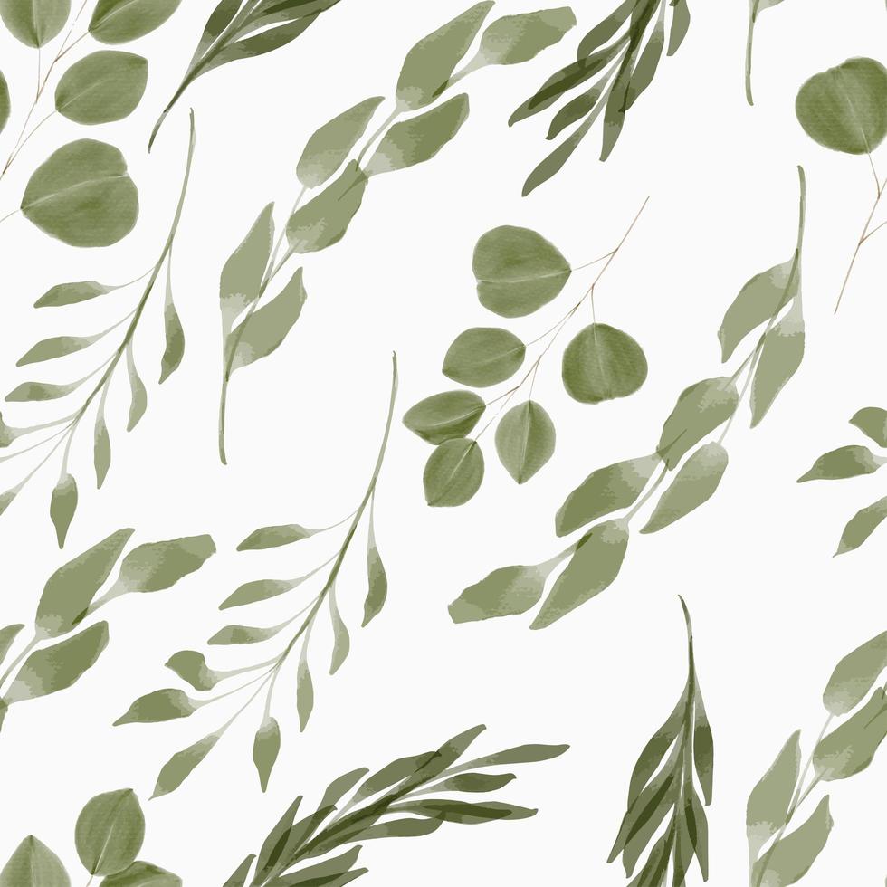 watercolor green leaf seamless pattern vector