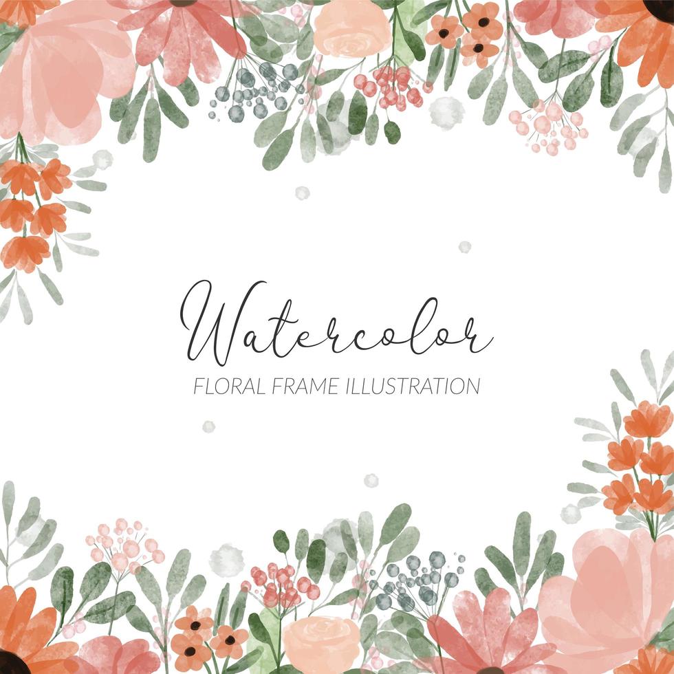 watercolor floral frame illustration with peony and petal flower vector