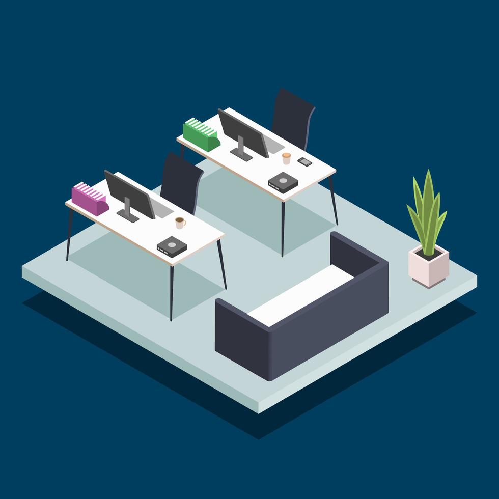 Modern office room isometric color vector illustration