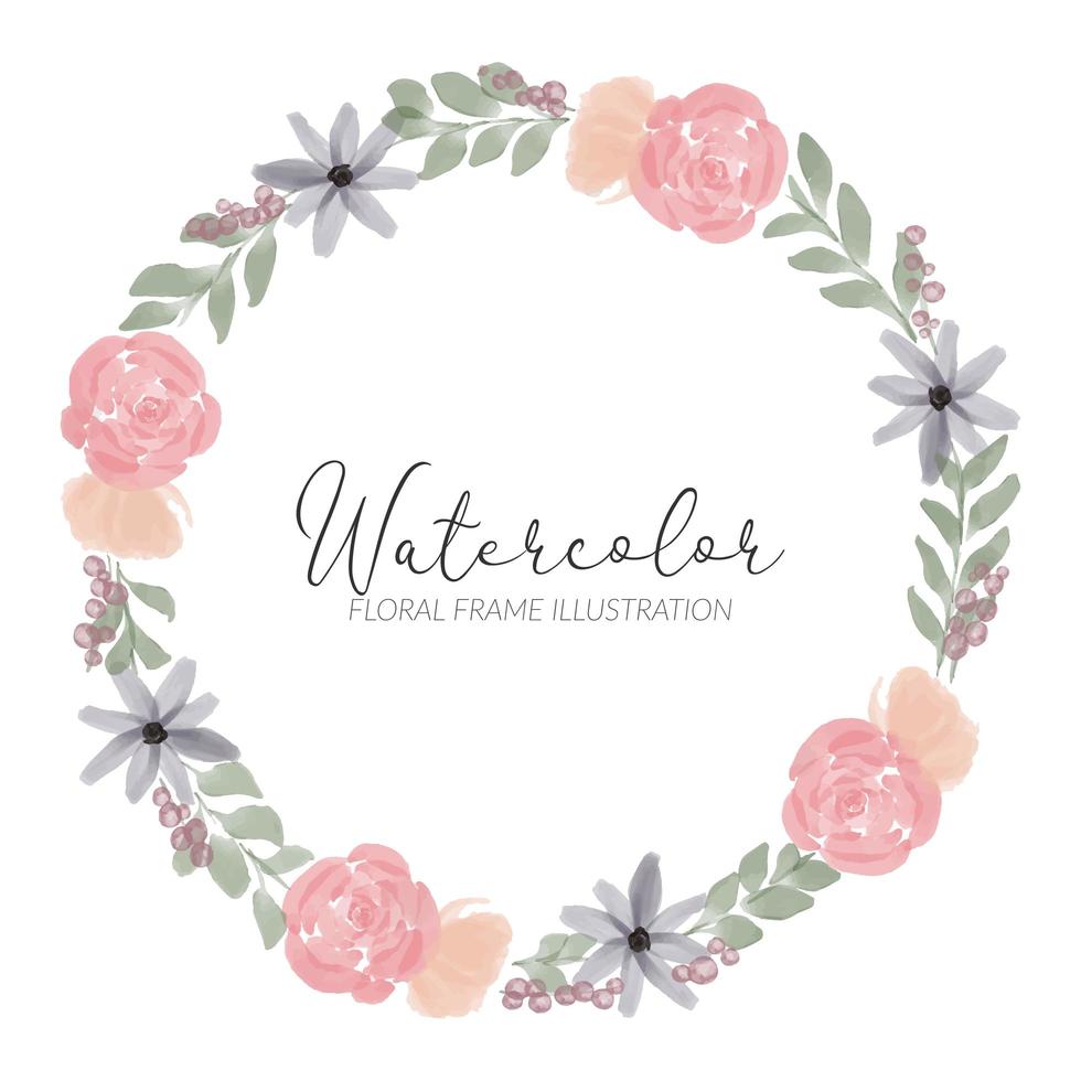 watercolor floral circle wreath frame illustration vector