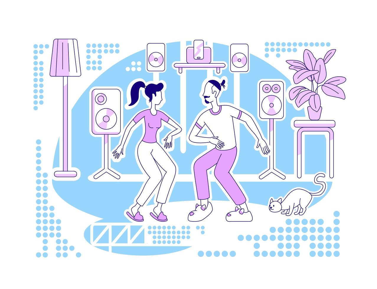 Dancing at home flat silhouette vector illustration