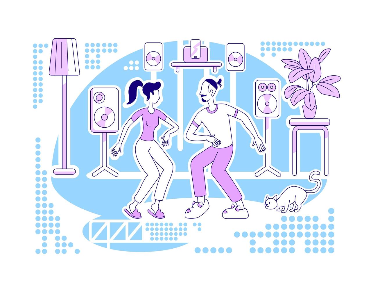 Dancing at home flat silhouette vector illustration