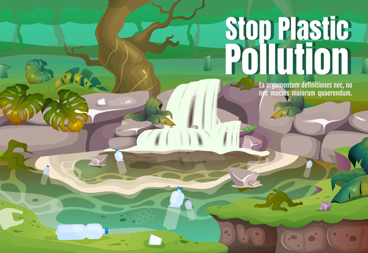 Stop plastic pollution poster flat vector template