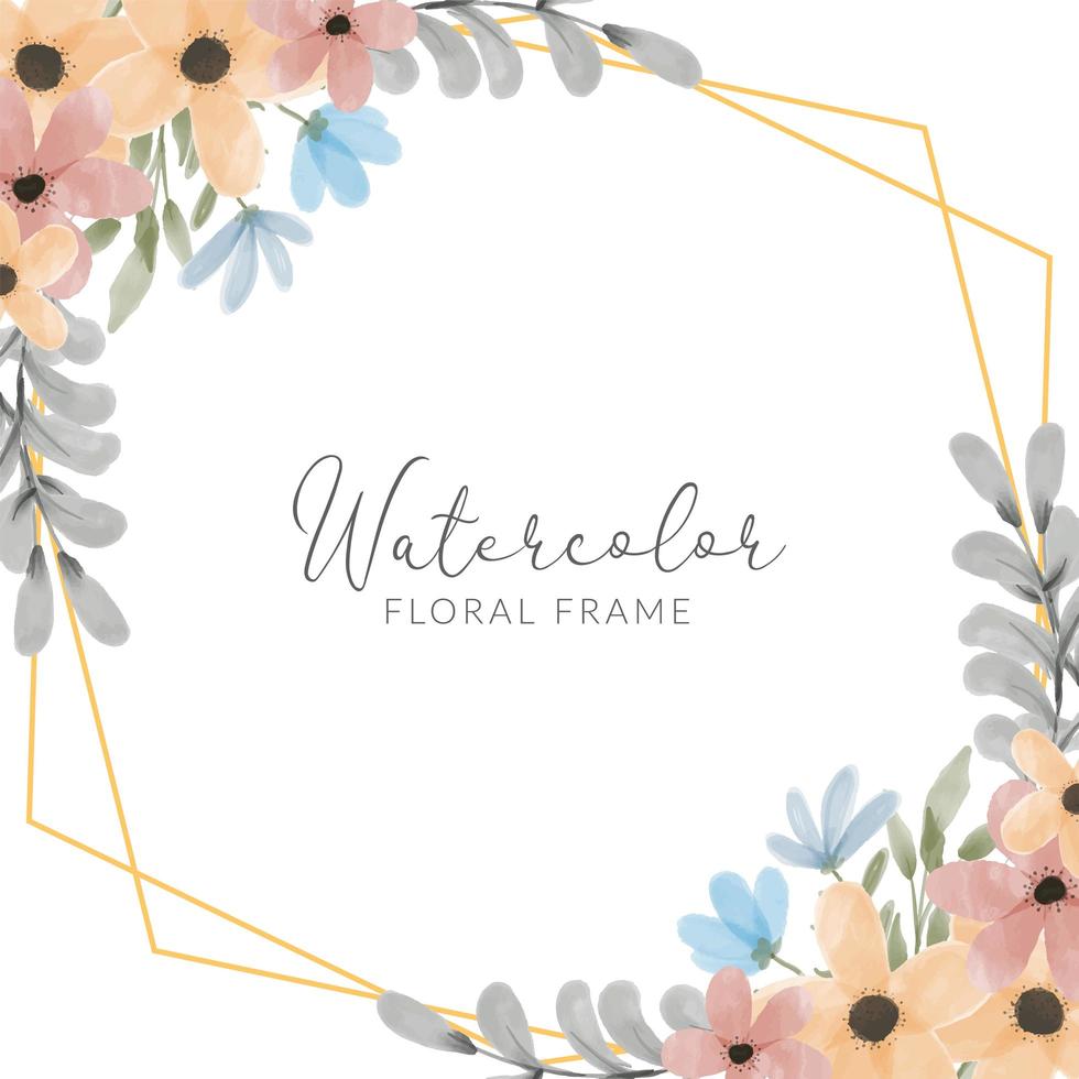 watercolor colorful petal flower rustic frame vector