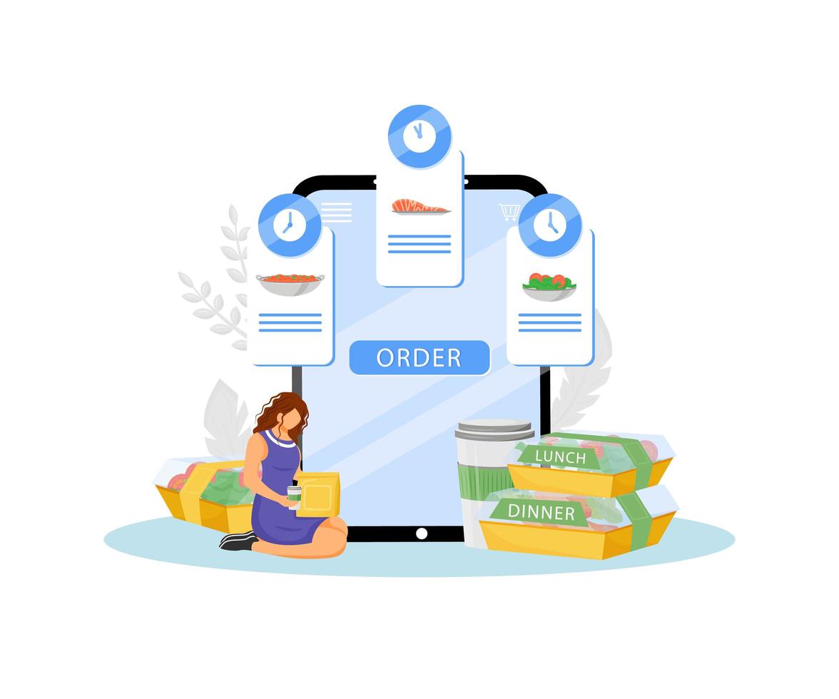 Ready diet food online order and delivery flat concept vector illustration