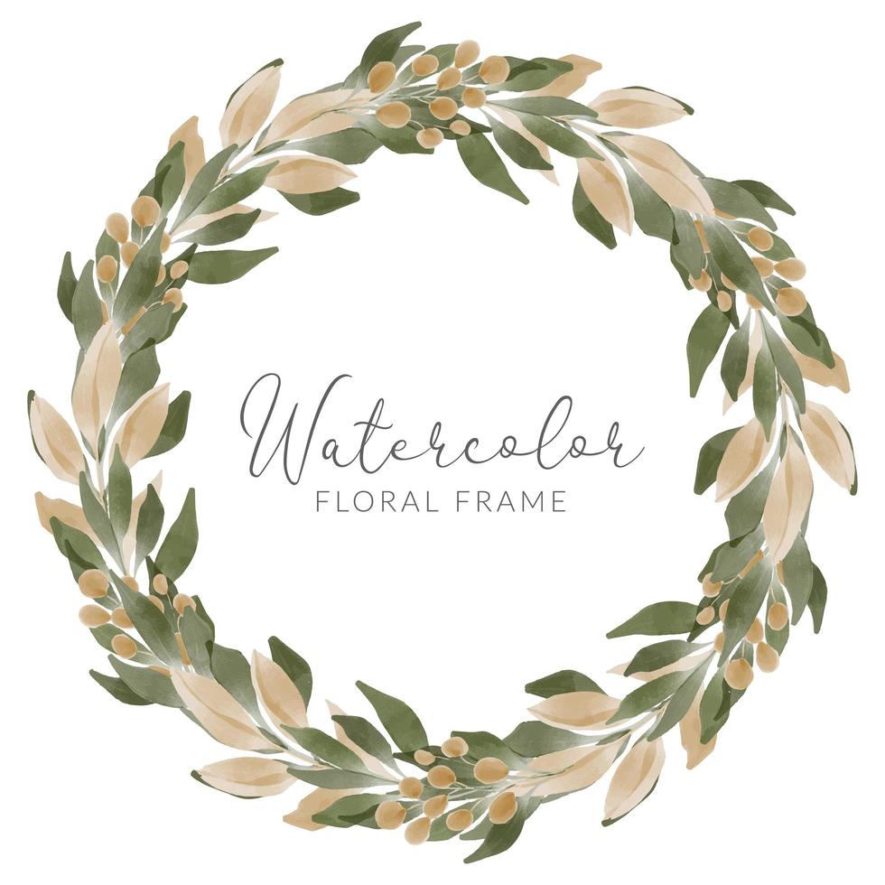 watercolor green leaf circle wreath with golden foliage vector