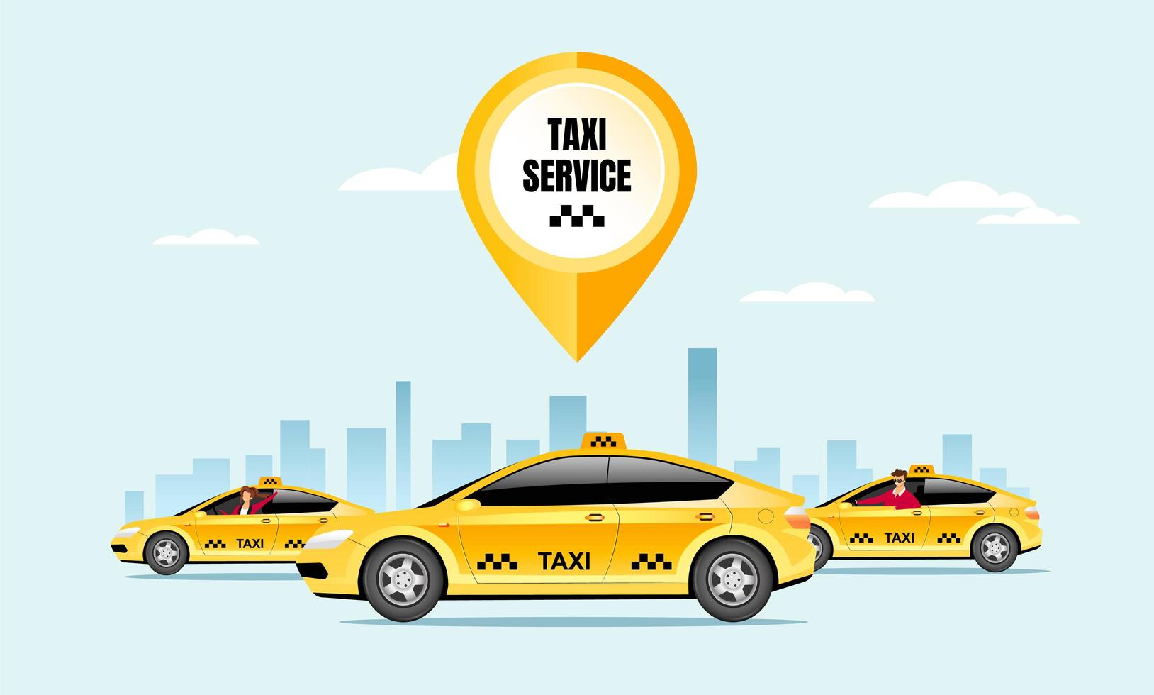 Ilustración de vector de color plano de servicio de taxi