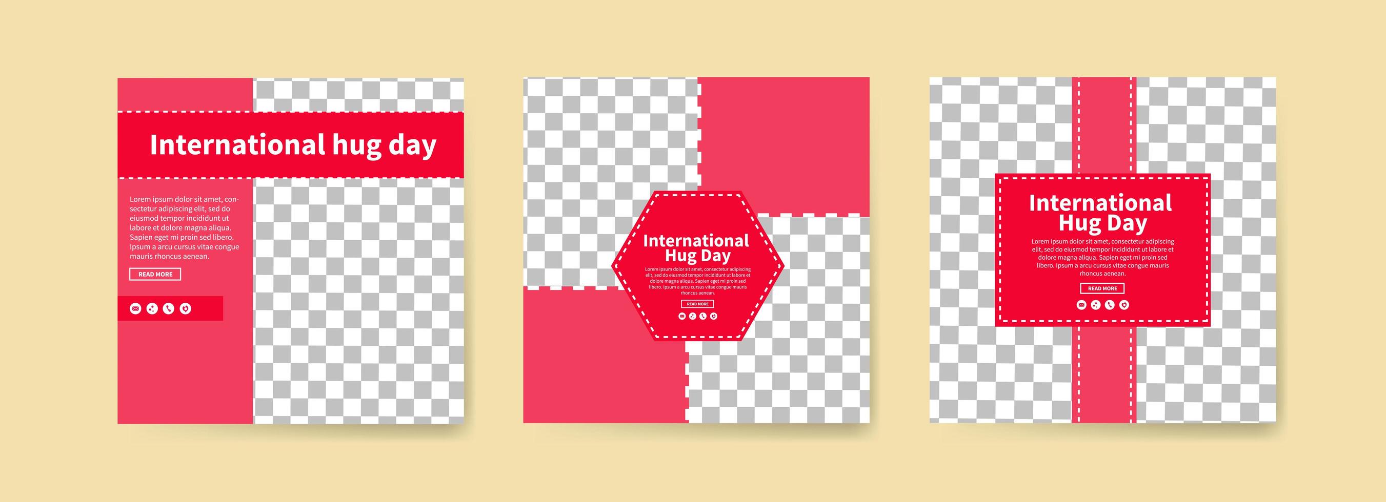 Social media post templates for international hug day. vector