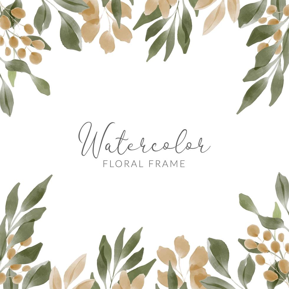 watercolor green leaf frame with golden foliage vector