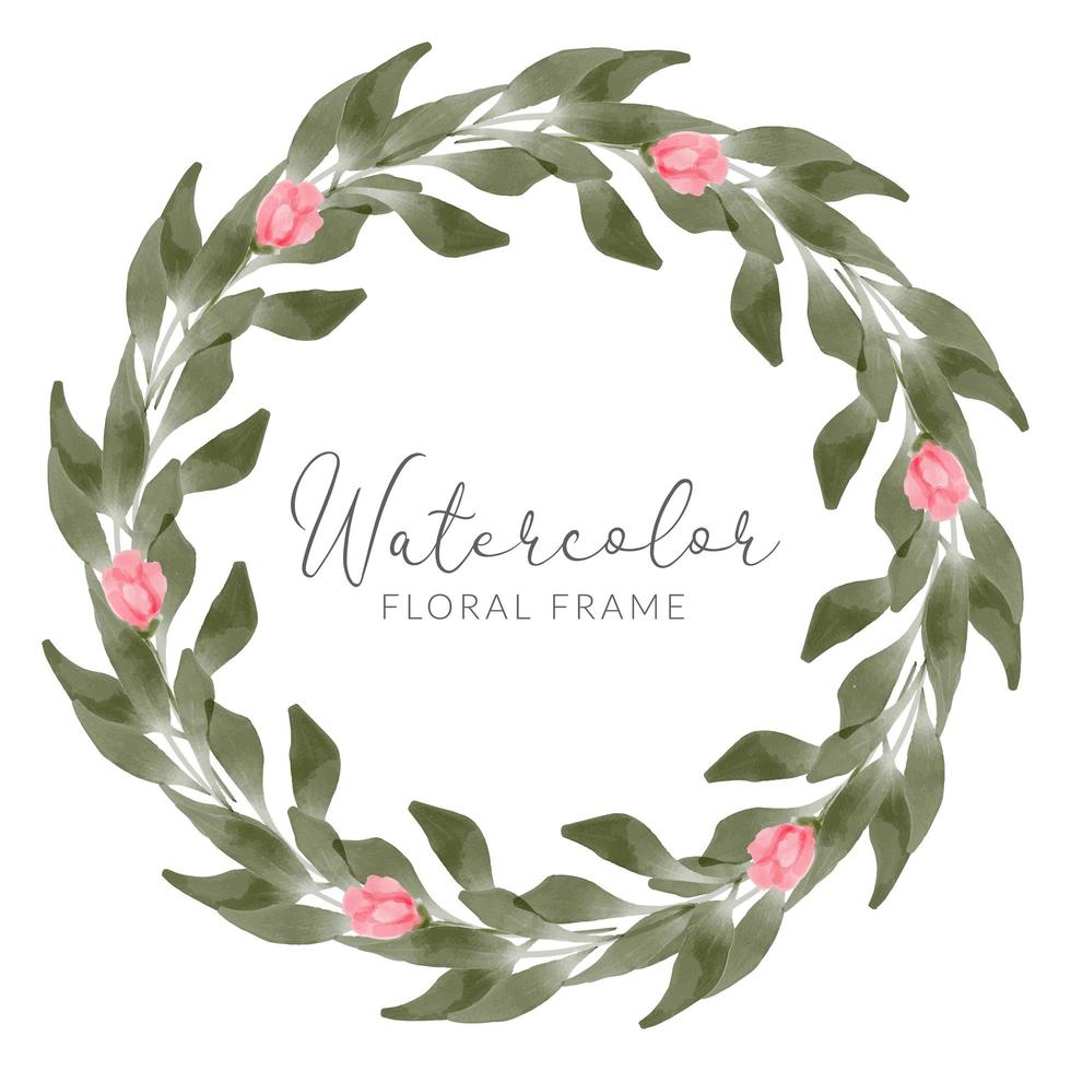 watercolor green leaf wreath circle frame vector