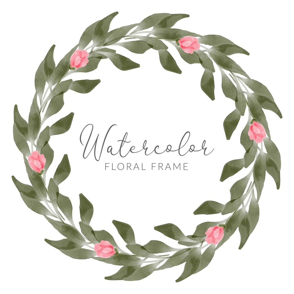 watercolor green leaf wreath circle frame vector