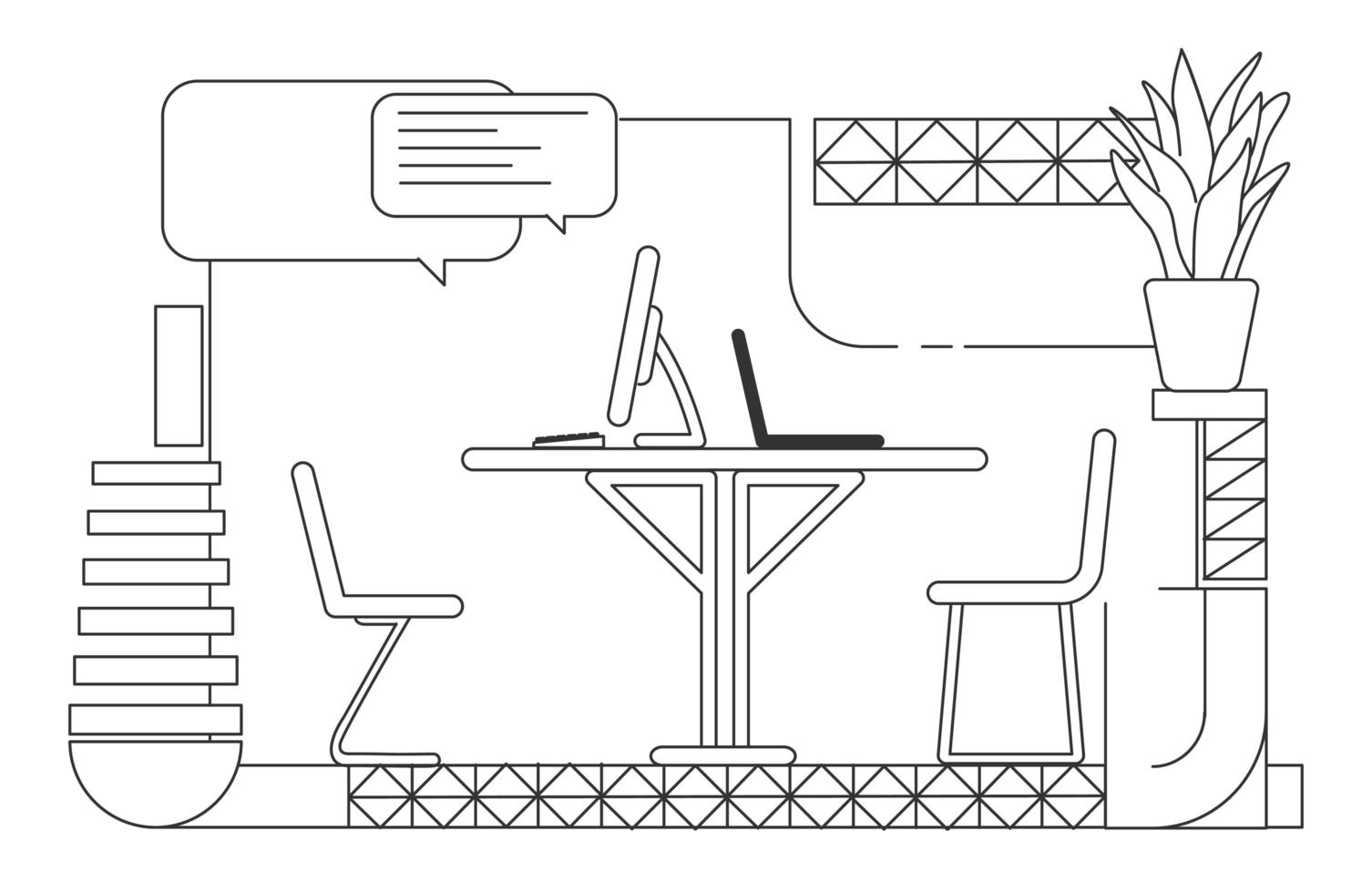 Ilustración de vector de contorno de sala de comunicación de oficina