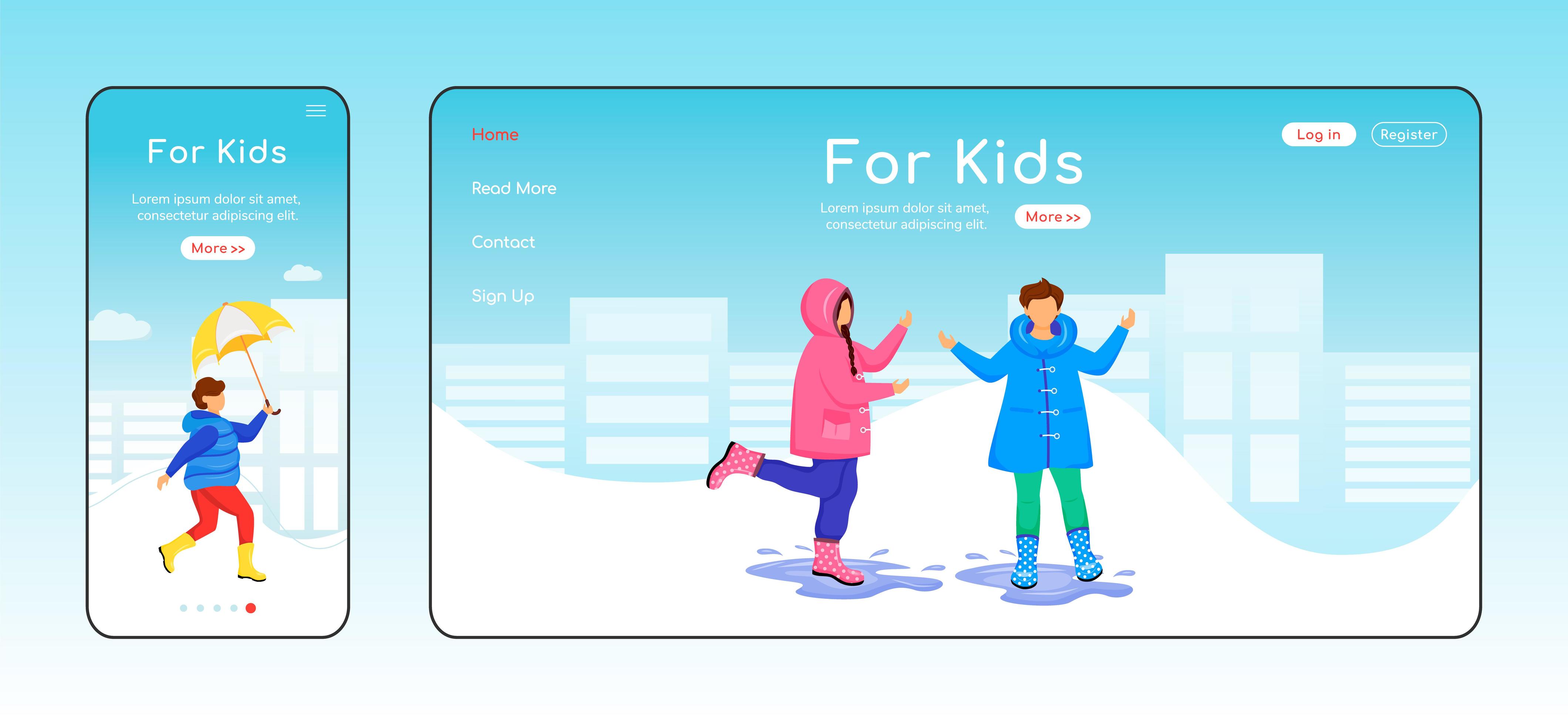 For kids landing page flat color vector template 1907213 Vector Art at ...