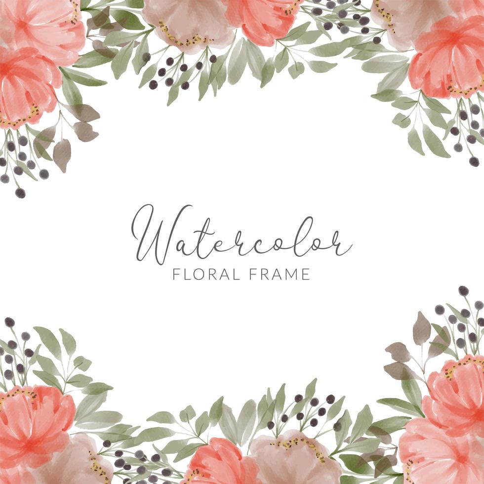 watercolor peony flower square frame vector